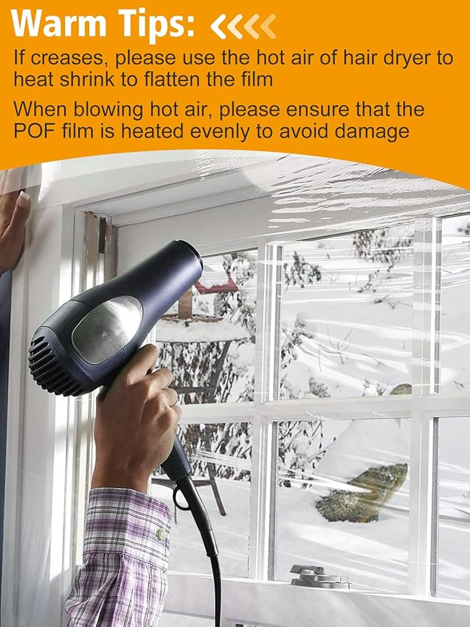 Apipi Thicken Window Insulation for Winter - Fits 10 Windows of 3' x 5' Durable Sealing Plastic Film Cover, Clear Shrink Window Insulation Kit with Double-Side Tape for Winterizing, 63 × 433 in
