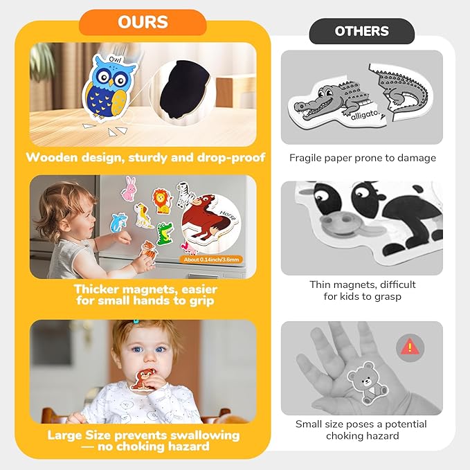 JoyCat Wooden Magnets for Kids – 26 Cute A-Z Animals Fridge Magnets for Toddlers, Large Magnetic Animal Refrigerator Toys, Fun Educational Learning Gifts for Toddlers 2 3 4 5 Years Old