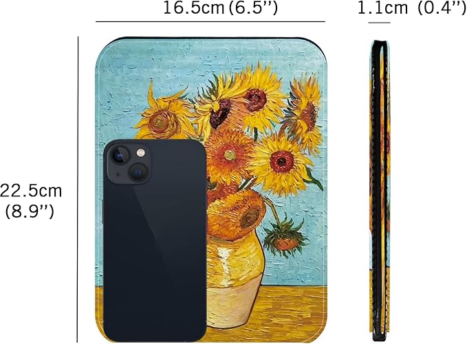 Travel Compact Mirror Rectangular Small Portable Folding Mirror for Purses Makeup Bag Handheld/Adjustable Stand for Desk Mirror Van Gogh Sunflowers Gifts
