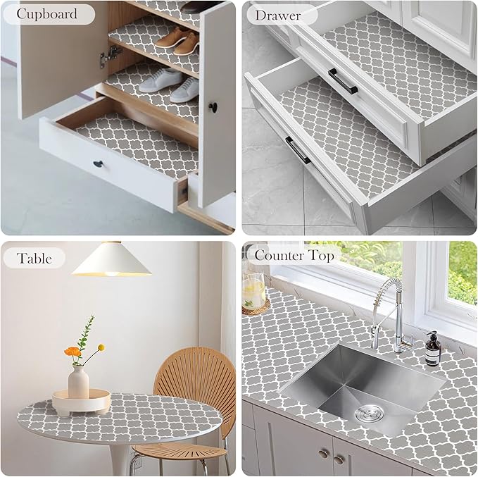 Drawer and Shelf Liner, Non-Slip Kitchen Cabinet Liners Non-Adhesive Thick Strong Grip Waterproof Washable Mats Protect Dresser Shelves Cupboard Bathroom Cabinets, Gray, 12 in X 20 FT
