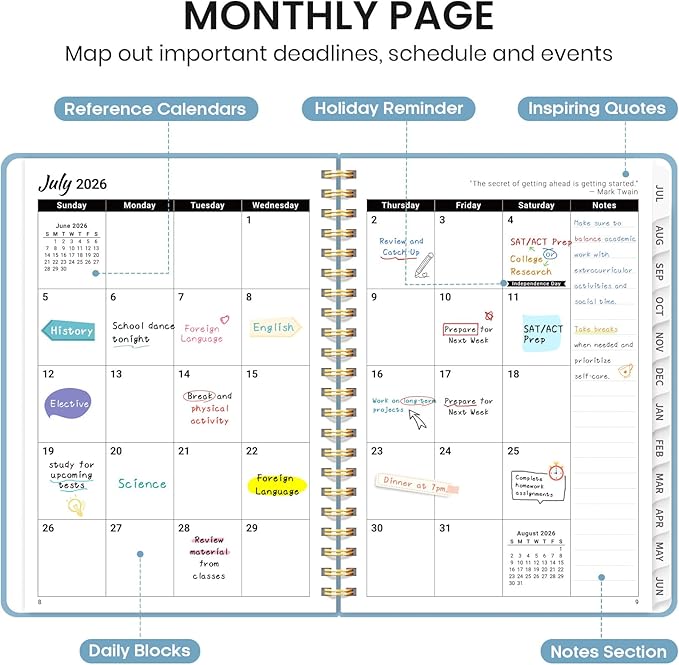 Planner 2026-2027 for Women & Men, Academic Monthly and Weekly Calendar Planner, Jul 2026 - Jun 2027, A4 (8.5" x 11"), Teacher Student Planning Book with Tabs, Ideal for Office School Supplies - Baby Blue