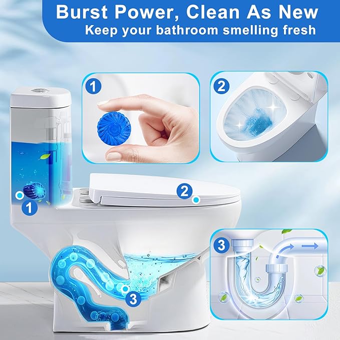 Msvvko Toilet Bowl Cleaners,100 Pack Blue Toilet Tablets with Fresh Scent, Household Toilet Cleaner Continuous Cleaning, Prevent Various Stains & Odors Build Up - Septic Friendly