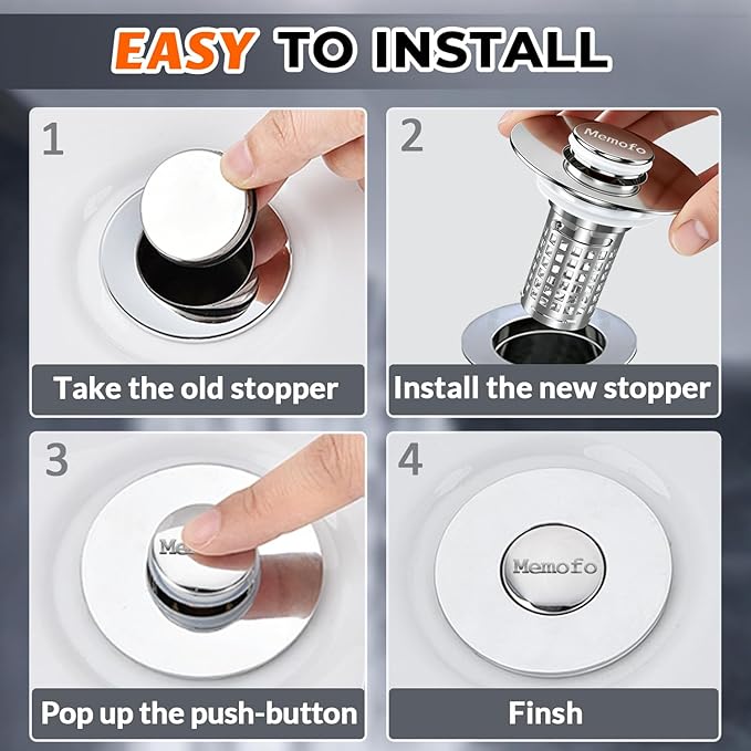 Bathroom Sink Stopper, Stainless Steel Pop-up Sink Stopper Hair Catcher with Removable Basket (2PCS)