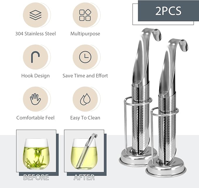 2 Sets Upgraded Tea Infuser for Loose Leaf Tea with Base - Durable Loose Leaf Tea Steeper, Portable Stainless Steel Tea Strainer for Home, Office & Travel