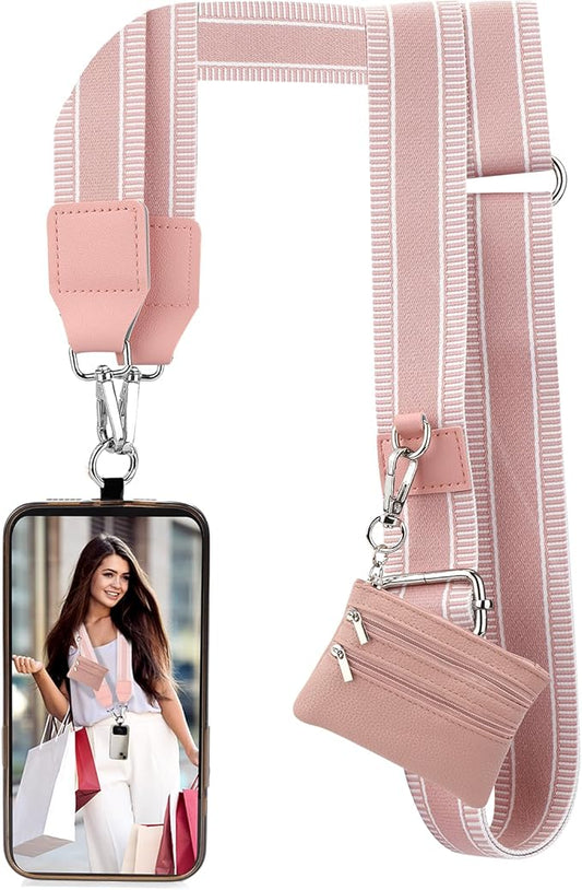 XANGNIER Clip and Go Strap for Phone with Wallet Crossbody, Phone Strap with Zippered Wallet, Adjustable Anti Theft Cellphone Lanyard for Women, Cellphone Chain Accessories,Multicolor 19