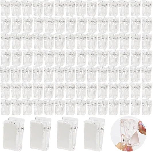 100 Pcs Self Adhesive Clips Wall Clips Tapestry Clips Plastic Sticky Photo Poster Clips Sticky Hanging Spring Clips for Home Office (Clear)