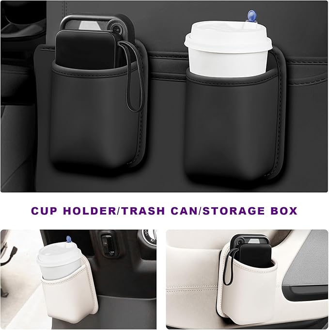 2 PCS Large Car Door Cup Holders, Clip On Beverage Drink Holder Vehicle Door Storage Organizer, Scratch-Resistant Leather Water Bottle Hanging Holder for SUV Sedan Truck (White)