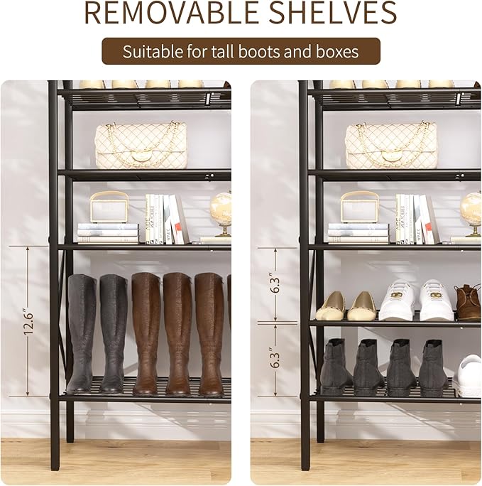 10-Tier Tall Shoe Rack, Large Capacity Shoe Shelf Holds 40-45 Pairs, Shoe Organizer for Entryway, Hallway, Living Room, Rustic Brown