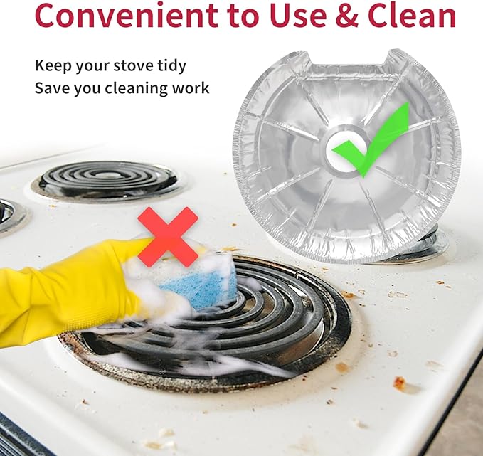 50PC COZZIVITA Round Electric Stove Burner Covers - Stove Top Covers for Electric Stove Thicker Aluminum Foil Burner Liners - Disposable Stove Top Protector (25 * 6 Inch and 25 * 8 Inch)