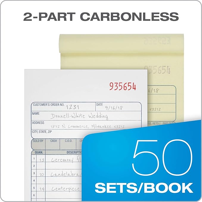 Adams Sales Order Book, 2-Part, Carbonless, White/Canary, 4-3/16 x 7-3/16 Inches, 50 Sets per Book (DC4705)