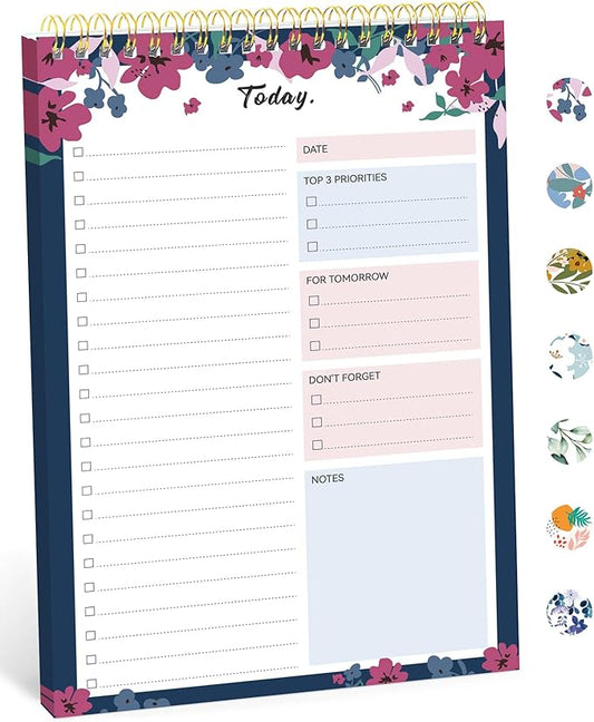 Taja To Do List Notepad - To Do List Notebook for Work with 52 Sheets, 9.8" x 6.5", Undated Daily Planner Perfect for Daily Tasks and Goal Setting, Notepad Suitable for Office, Home & School - Twilight Petals