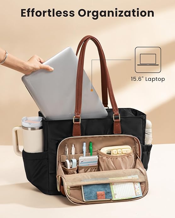 LOVEVOOK Lunch Tote Bag for Women, Work Bag with Insulated Lunch Compartment Laptop Bag Large Lunch Bag for Teacher, Daily