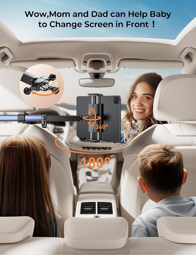 Headrest Tablet Holder for Car Accessories : [18.11-inch Long Arm] 3-in-1 Backseat Tablet Holder for Kids Road Trip Compatible with iPad Switch Smartphones & Tablets or Other 4.7-13" Devices
