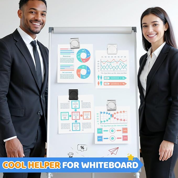 Grtard 12 Pack Magnetic Clips Heavy Duty, White Magnet Clips for Fridge, Refrigerator Magnets, Strong Magnetic Clip,Scratch Free Magnets with Clip for Refrigerator, Whiteboard, Cruise, Locker (Black)