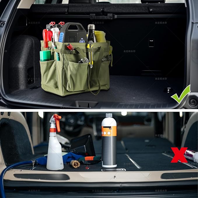 Car Trunk Organizer Multifunctional Storage Toolbox Carry Griddle,Large Grill Utensils Accessory Grilling Tools Basket Carrying Caddy Tool Tote Bag Storage Box Camp Cooking bbq Outdoor(Green)