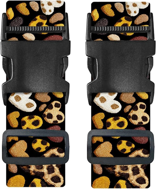Nuxovilar Luggage Straps of 2 Set Leopard Print Hearts Pattern, 1.96x90.5 inches - Luggage Straps for Suitcases, Great for Travel, Romantic Trips, Daily Use