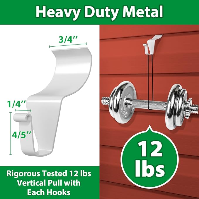 Booda Brand Vinyl Siding Hooks for Hanging (12 Pack), No Nails & Screws Needed Siding Hooks Vinyl Siding Clips, Heavy-Duty Stainless Steel Siding Hangers for Hanging Wreaths, String Lights, White
