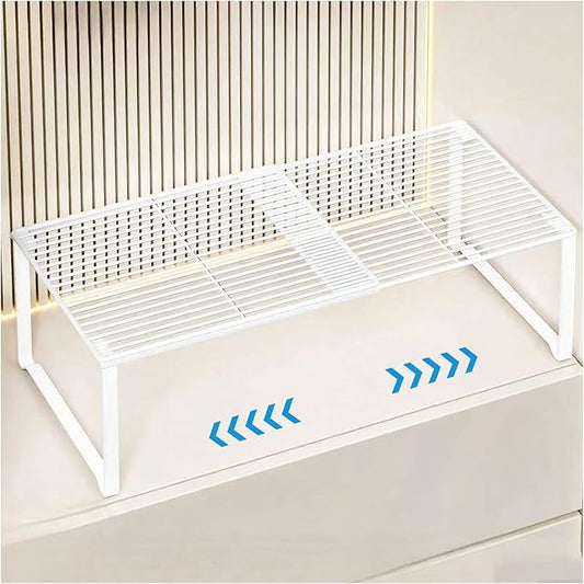 Extendable Metal Wire Shelf Organizer - Adjustable 15-24.4in Length, Stackable Storage Rack for Kitchen/Pantry/Bathroom/Shoe Cabinet/Tool Closet (1, White)