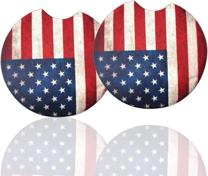 2 Pack Car Coasters for Drinks Absorbent - 2.75 Inch Cute Car Cup Holder Coasters for Women, Removable Cup Holder Coaster for Your Car, Car Interior Accessories for Women & Girls (Red Flag)