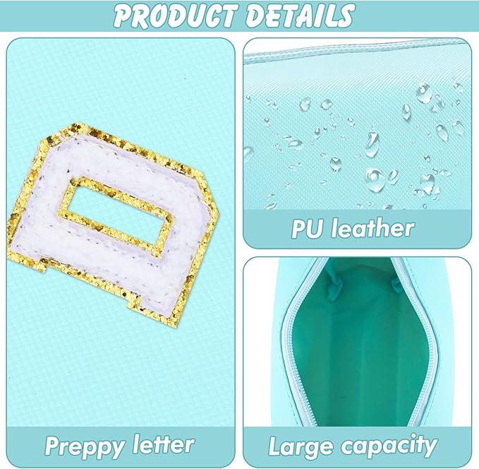 Gifts for Girls Initial Makeup Bag Personalized Cosmetic Bag with Zipper Cute Travel Toiletry Bag Waterproof PU Preppy Makeup Pouch Birthday Gift for Teen Girls Women(Blue D)