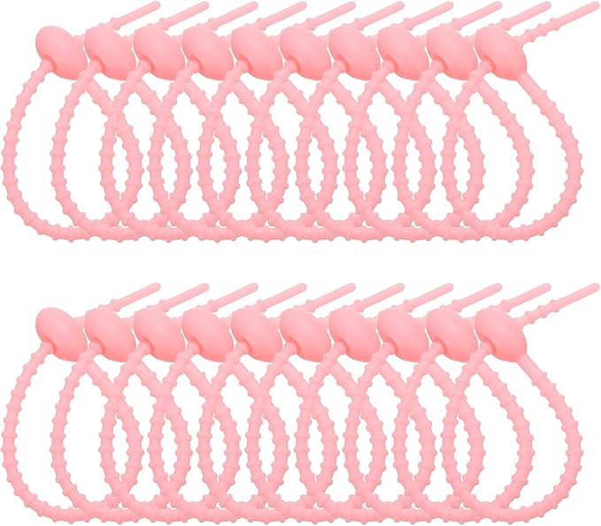 PATIKIL 6 Inch Silicone Cable Ties, 20pcs Rubber Reusable Twist Zip Ties Organizer for Home Office Kitchen Food bags Wires Adjustable Bag Clip, Pink