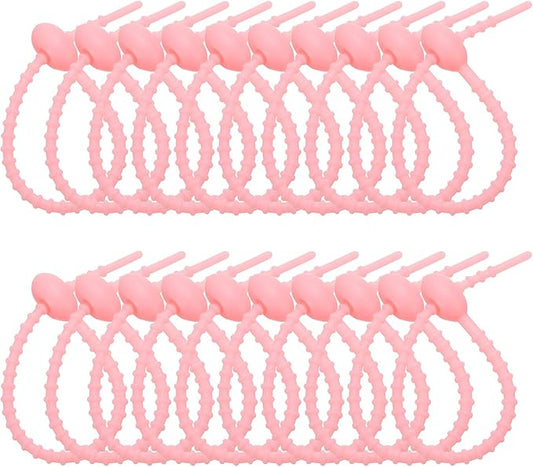 PATIKIL 6 Inch Silicone Cable Ties, 20pcs Rubber Reusable Twist Zip Ties Organizer for Home Office Kitchen Food bags Wires Adjustable Bag Clip, Pink