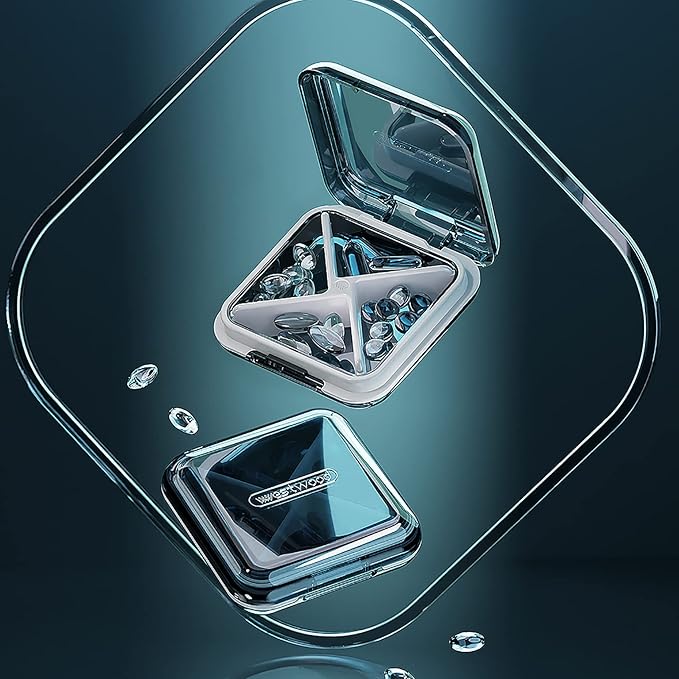 DUBSTAR Daily Pill Organizer,4 Compartments Portable Travel Small Pill Case, Pill Box for Purse Pocket to Hold Vitamins,Cod Liver Oil,Supplements and Medication (Blue)