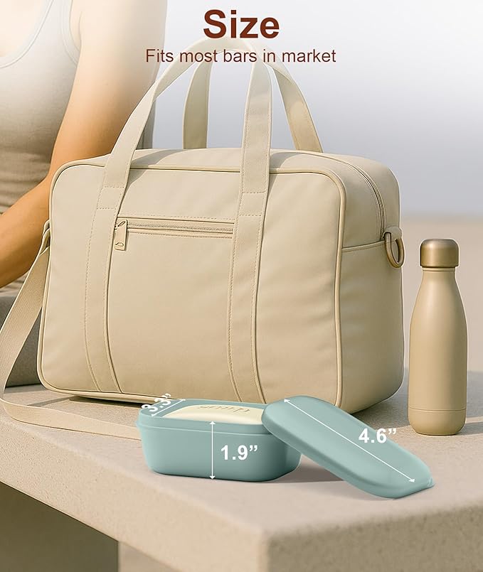 Quatish Leakproof Soap Dish with Lid & Draining Layer, Shatterproof Travel Bar Soap Holder Case Container, Portable Travel Size Toiletries Essentials for Camping, Gym, Bathroom, Greygreen