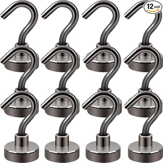 Neosmuk Magnetic Hooks, Heavy Duty 30lb+ Strong Magnet Hook for Cruise Cabins, Cruise Ship Essentials for Hanging, Metal Wall Refrigerator Hangers (Gunmetal, 12 Pack)