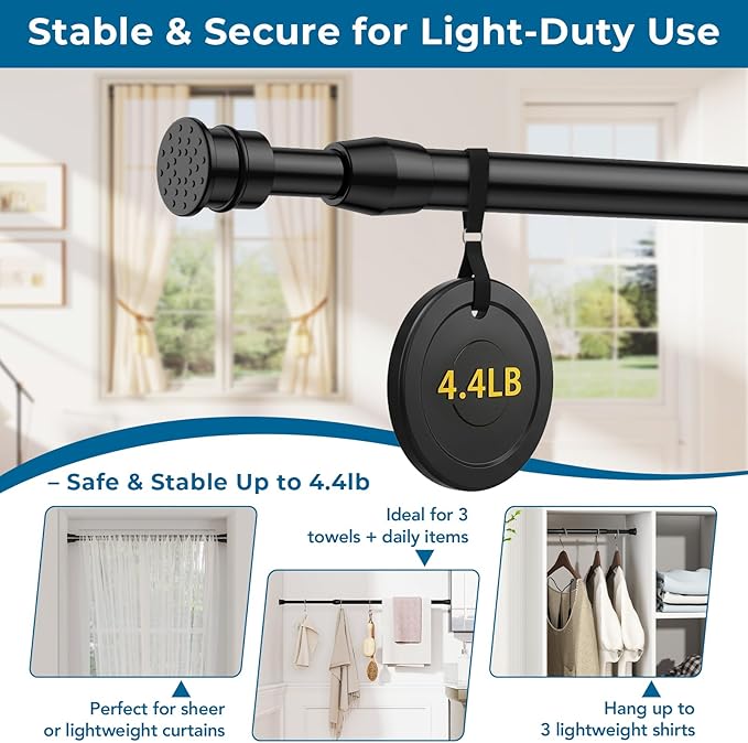 AIZESI Spring Tension Curtain Rods Short Tension Rod (Black, 28" to 41"-4Pcs)