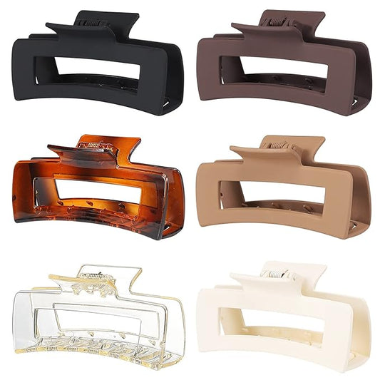4 Inch Big Hair Claw Clips 6 Pcs Large Claw for Thick Hair Square Hair Clips for Women Rectangle Hair Clips Nonslip Acrylic Banana Jaw Clips Hair Accessories for Girls (Amber)