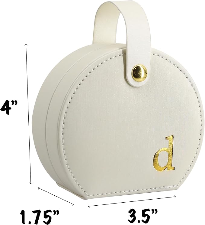 COLLECTIVE HOME - Travel Jewelry Case, Elegant Half-Moon Design with Gold Monogram, Detachable Handle, Personalized Accessory Organizer, Gift for Fashion-Forward Women and Teens (d)
