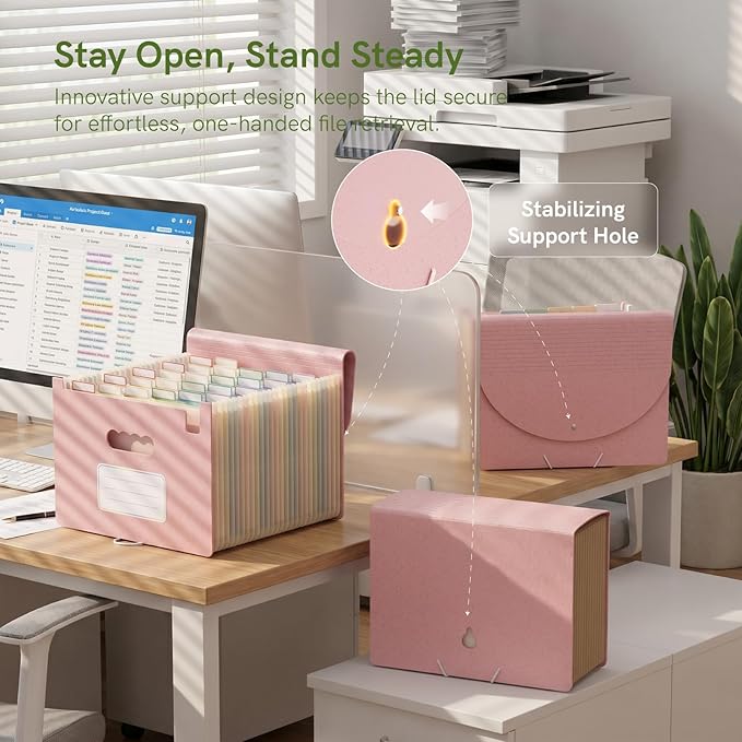 ABC life 26 Pockets Accordion File Organizer, High Capacity Expanding File Folder for Letter A4 Size, Portable Document Holder with A-Z Tabs for Tax Receipt, Teacher & Home Office - Blush Pink