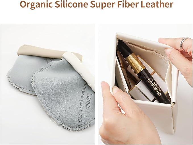 2pcs Small Pouches for Purse, Self-closing Mini Makeup Bag, Organosilicon Super Fiber Leather Coin Purse for Women Travel Pouch Small Cosmetic Bag| Lipstick, Jewelry, Change, Card (Cream)