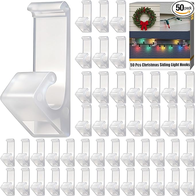 Amyhill 50 Pcs Siding Light Hooks No-Hole Needed Sturdy House Hanger Clips Hooks for Hanging Outdoor Decor String Lights Wreath, Suitable for Mini Icicle LED C7 C9 Light Sets