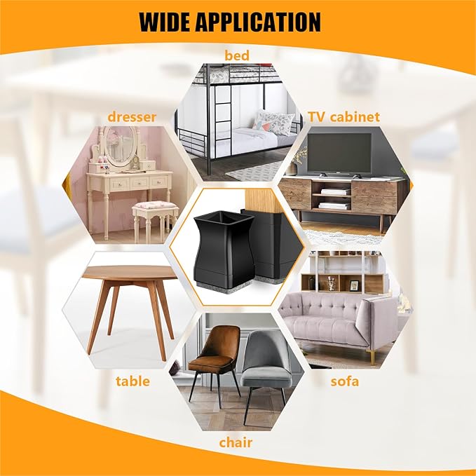 Square Chair Leg Protectors for Hardwood, 16Pcs Silicone Chair Legs Caps to Prevent Floor from Scratches and Reduce Noise, Easy to Move (1.25 Inch Black).