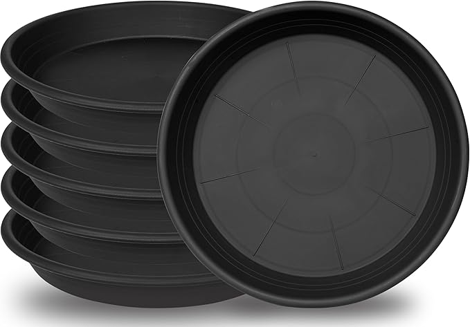 Grjoprt 6 Pack Plant Saucer 10 inch, Heavy Duty Plastic Plant Saucers 10 inch, Durable Plant Tray for Pots, Flower Saucers for Indoors, Plant Pot Saucers, Trays for Planter 8"/9"/10" (Black)