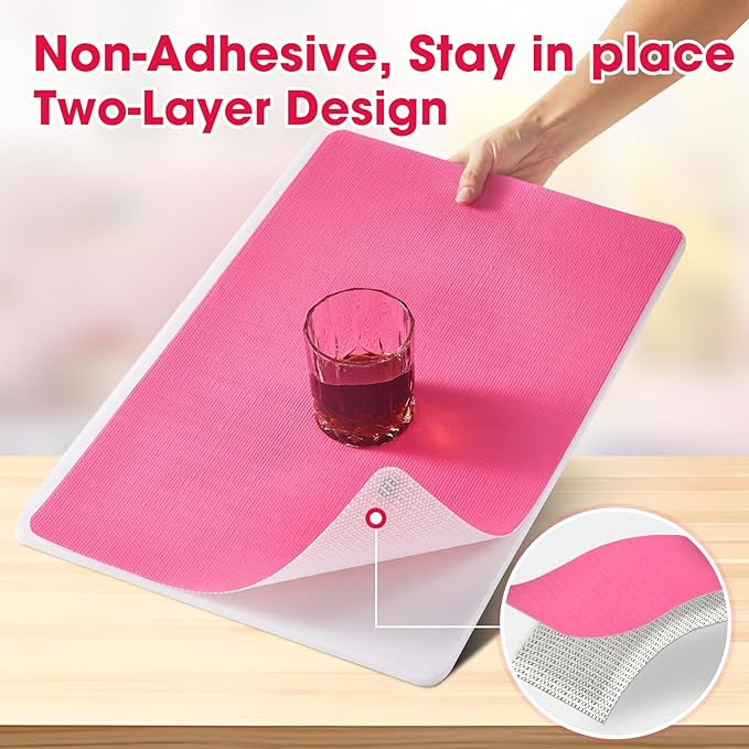 Drawer and Shelf Liner, Non-Slip Kitchen Cabinet Liners Non-Adhesive Thick Strong Grip Waterproof Washable Mats Protect Dresser Shelves Cupboard Bathroom Cabinets, Fuchsia, 18 in X 10 FT