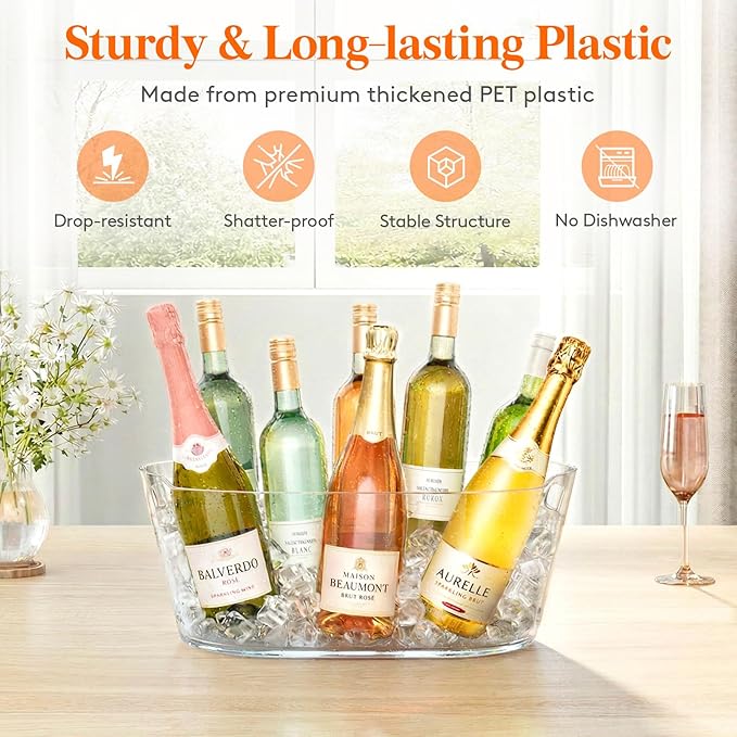 Lifewit 11.5L Ice Bucket for Parties, Large Portable Drink Bucket for Cocktail Bar, Champagne Cooler for Beverage/Wine/Beer, Mimosa Bar Supplies Chiller Tub with Scoop 38 x18x20 cm/15x7x8 inches