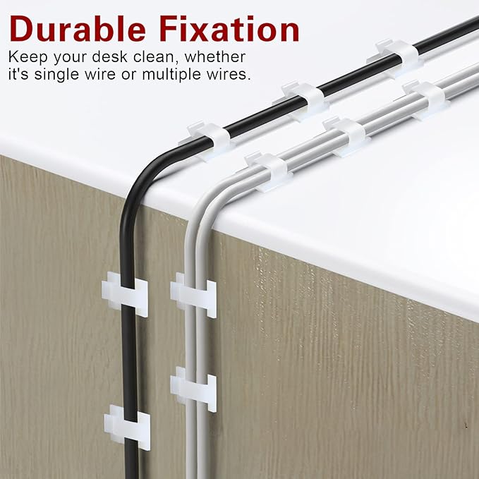 XHF 3/4” Adhesive Cable Wire Clips White 60pcs, Cable Staples Outdoor Cable Management Wire Organizer Cord Holder for Under Desk, Car, Wall, TV PC Ethernet Cable