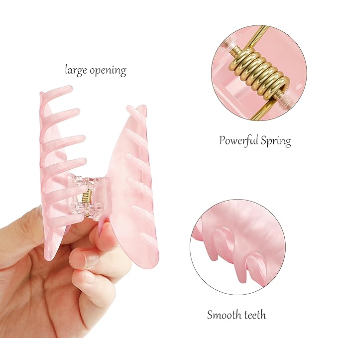 2 PCS Hair Claw Clips for Women Non-slip Hair Clips Strong Hold Large Hair Claw Clip for Thick Thin Hair Pink Elegant Hair Accessory for Girls
