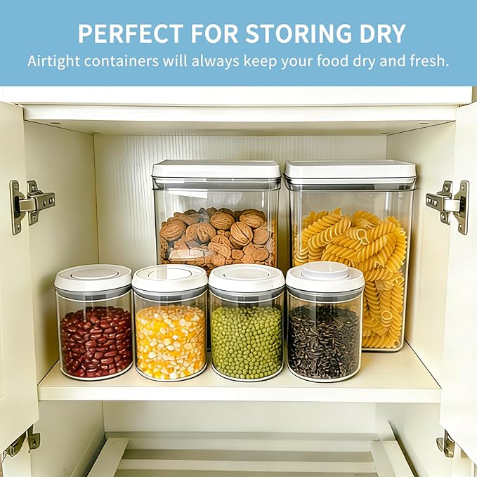 Airtight Pop-Top Food Storage Container Sets with Lids, 4-Piece Round Pop Containers for Kitchen Pantry Organization, BPA-Free Stackable Kitchen Storage Containers for Cereal, Flour, Sugar (0.6, 1.7qt)*2