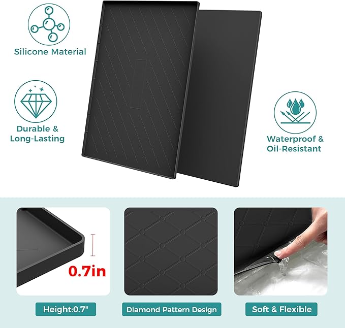 URMONA 28" x 19" Waterproof Silicone Mat in Multiple Sizes & Colors, Under Sink Mat for Kitchen & Bathroom, Pet Food Pad for Dogs & Cats, Kitchen Cabinet Liner, Multi-Purpose for Storage (Beige)