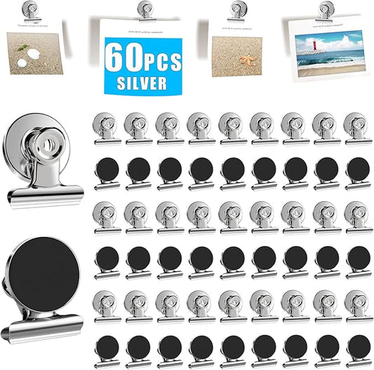 DIYMAG Magnetic Clips 60 Pack Fridge Magnets Paper Clips for Hanging Photo Heavy Duty Holder Party Graduation Collage Picture Display DIY Clip for Refrigerator Whiteboard Office Classroom Silver