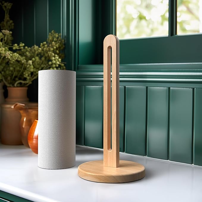 KitchLife Wooden Paper Towel Holder Countertop, Fits Jumbo Roll - Solid Beechwood Paper Towel Dispenser Stand with Anti-Skid Base, 1 Pack