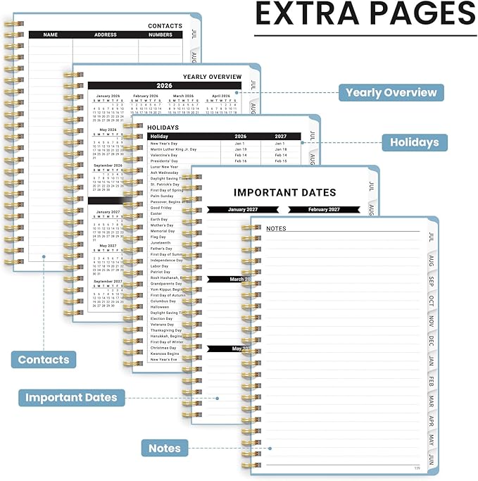 Planner 2026-2027 for Women & Men, Academic Monthly and Weekly Calendar Planner, Jul 2026 - Jun 2027, A5 (6.3" x 8.5"), Teacher Student Planning Book with Tabs, Ideal for Office School Supplies - Baby Blue