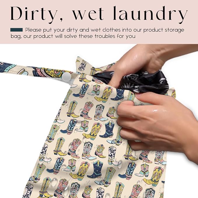 Waterproof Wet Bag for Swimsuit, Travel Beach Wet Dry Bag, Hidden Zipper Reusable Western Cowgirl Decor, for Travel Beach Wet Swimsuits Toiletries Diapers Laundry Bag
