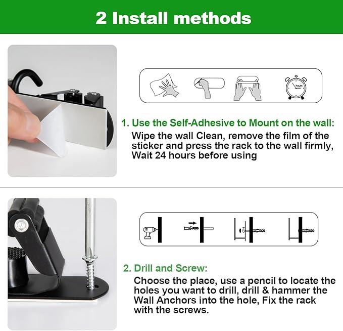 voze 3 Racks and 4 Hooks Mop and Broom Holder Wall Mount, Self-Adhesive Heavy Duty Broom Organizer Storage Tool Racks for Kitchen Garden Laundry Garage