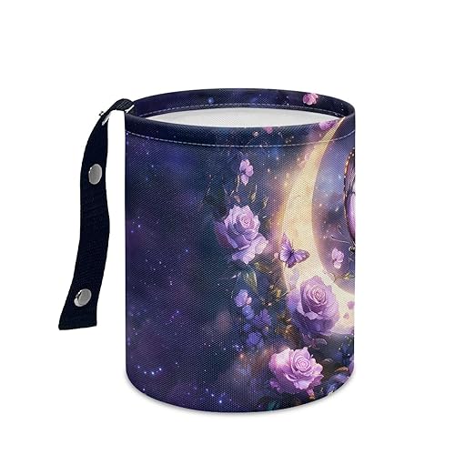 gearider Butterfly Car Garbage Can Small Trash Can with Leak Proof Inside Liner and Hanging Strap Moon Waste Basket Purple Car Garbage Accessory