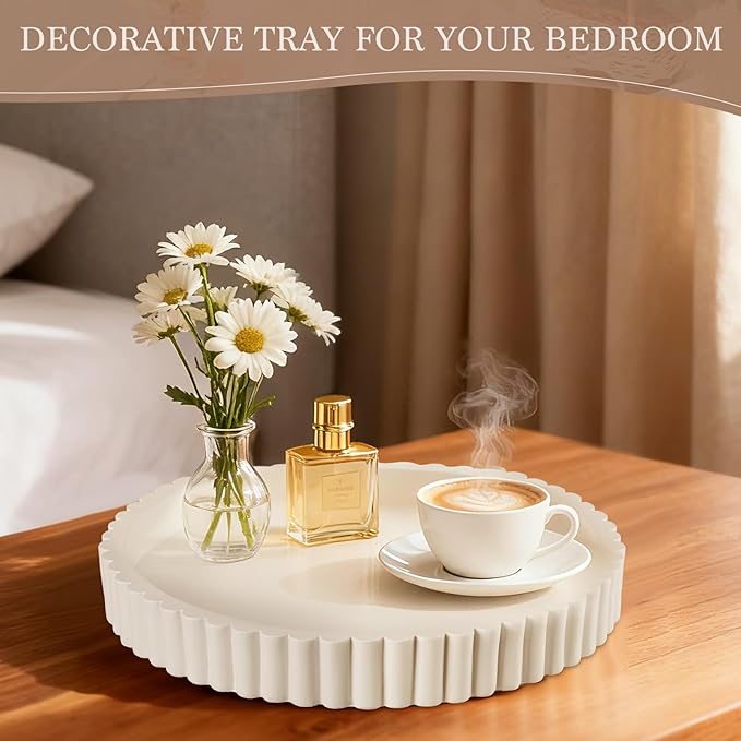 Decorative Tray for Coffee Table Decor - Concrete Round Tray Home Decor - Decorative Trays - Circle Coffee Table Centerpiece